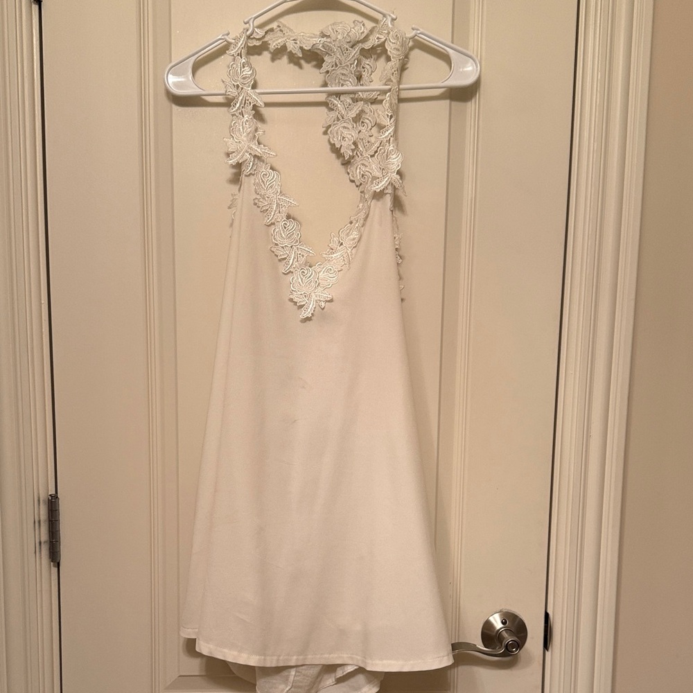 Elegant White Lace Trim Sabo Skirt Dress